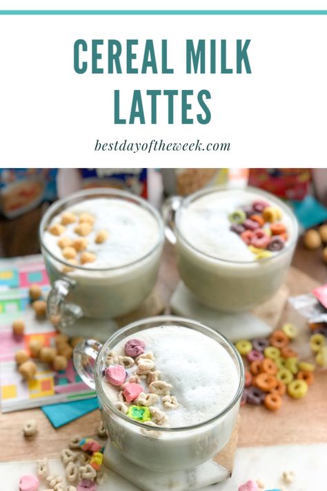 Cereal Milk Coffee, Easy Coffee Shop Food Ideas, Cereal Milk Recipes, Crazy Coffee Drinks, Spring Coffee Recipes, Cereal Milk Latte, Spring Latte Flavors, Fun Latte Recipes, Easter Coffee Drinks