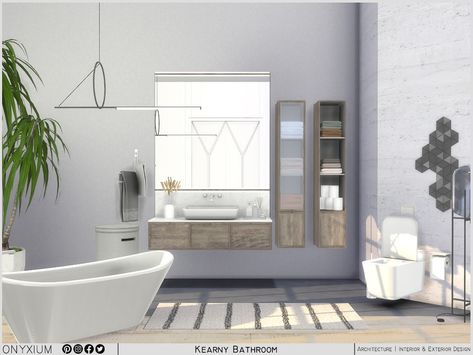 The Sims Resource - Kearny Bathroom Eco Bathroom, Dream Wall, Decor Buy, Sims 4 Build, Bathroom Collections, Sims Community, Sofa Blanket, Sims House, Bathroom Signs