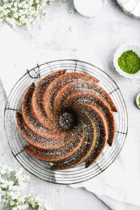 Matcha Green Tea Bundt Cake | Browned Butter Blondie | A light and slightly nutty bundt cake recipe swirled with matcha green tea powder for added flavor and aroma. Perfect for dessert and even better for breakfast, this cake will impress all of your matcha-loving friends. #bundtcake #matcha Tea Bundt Cake, Cake 5, Cake Coffee, Leftover Cake, Cakes Recipes, Matcha Green Tea Powder, Browned Butter, Bundt Cakes Recipes, Green Tea Powder