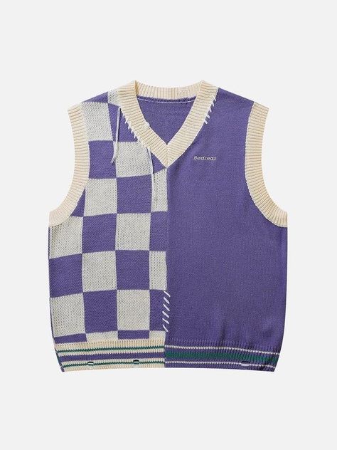 Funky Sweater Vest, Plaid Sweater Vest, Cargo Pants Baggy, Hip Hop Fashion 90s, Streetwear Outfit Ideas, Stylish Sweater, Pants Baggy, Sweater Vests, Unique Outfit