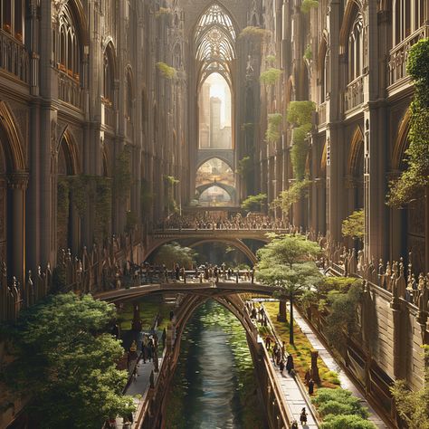 A soaring future city with vaulted walls and ceilings like a massive cathedral - Sci Fi Architecture Sci Fi Aesthetic Wallpaper, Solarpunk Interior, Cathedral Concept Art, Fantasy Metropolis, Fantasy Architecture Concept Art, Drawing Ideas Tattoo, Solarpunk Architecture, Solarpunk Aesthetic, Backgrounds Drawing