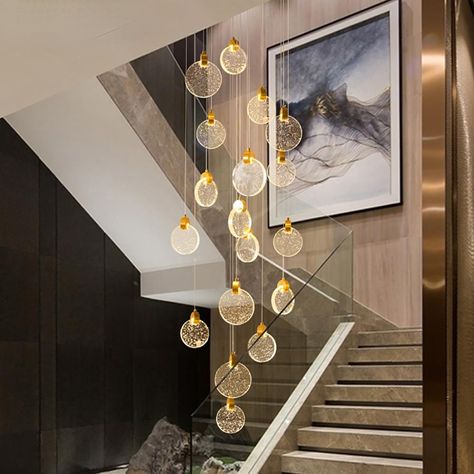 Staircase Pendant Lighting, Stair Chandelier, Hang Lamp, Crystal Lights, Interior Room Decoration, Orb Chandelier, Loft Kitchen, Led Crystal Chandelier, Living Room Light Fixtures