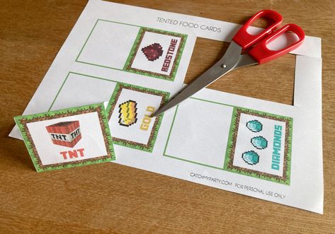 Minecraft Food Printables Free, Minecraft Food Labels Free, Minecraft Food Printables, Minecraft Food Tent Cards, Minecraft Food Tents, Minecraft Food Cards, Minecraft Party Activities, Minecraft Printables Free, Minecraft Party Food