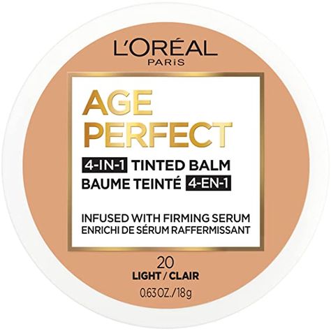 Amazon.com : L'Oreal Paris Age Perfect 4-in-1 Tinted Face Balm Foundation with Firming Serum, Light 20, 0.61 Ounce : Beauty & Personal Care Loreal Paris Foundation, Base Loreal, Foundation With Spf, Long Lasting Foundation, Face Balm, Skin Undertones, Firming Serum, Cream For Dry Skin, Too Faced Foundation