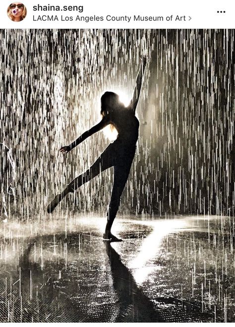 LACMA Rain Room Rain Silhouette, Rainy Photoshoot, Raw Aesthetic, Girl In Rain, Ring Master, Rain Photo, I Love Rain, Ballet Poses, Under The Rain