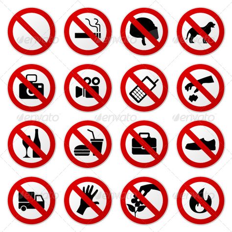 Prohibited No Stop Sign  #GraphicRiver         This is a set of prohibited (ban, no, stop) sign in vector.  	 There are no smoking, helmnet, dog, pet, camera, camcorder, cellphone, throwing rubbish, alcohol, food, drink, bag, shoes, vehicle, lorry, touch, plucking flower, fire, and heat sign.  	 This vector is saved in EPS8 , thus editing is easy.     Created: 2November10 GraphicsFilesIncluded: JPGImage #VectorEPS Layered: No Tags: alcohol #ban #camera #drink #food #forbidden #helmet #icon #no # Hipster Background, 404 Pages, Vector Graphics Design, Stop Sign, Business Banner, Traffic Signs, Road Sign, Road Signs, Icon Set Vector