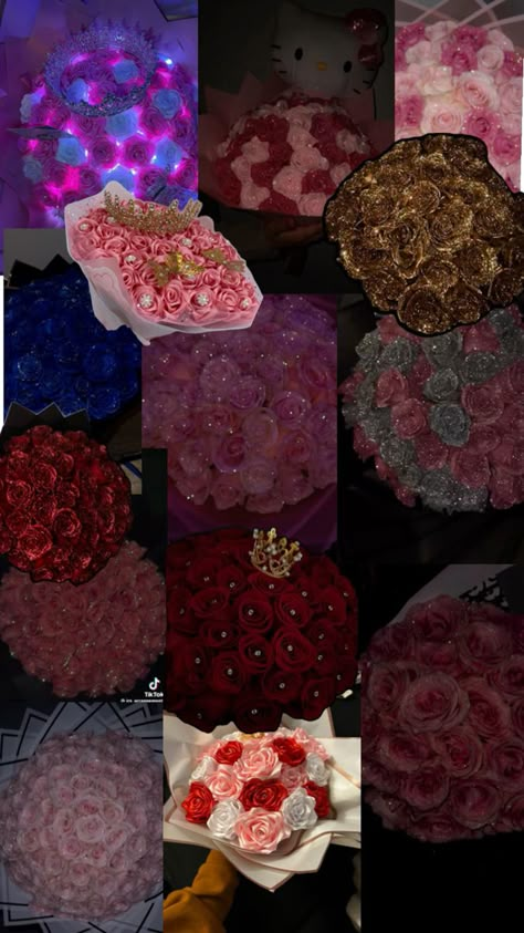 Glitter Roses Diy, Glitter Roses Bouquet, Ribbon Rose Bouquets, Roses Bouquet Gift, Pretty Flowers Pictures, Ribbon Flowers Bouquet, Birthday Flowers Bouquet, Luxury Flower Bouquets, Money Bouquet