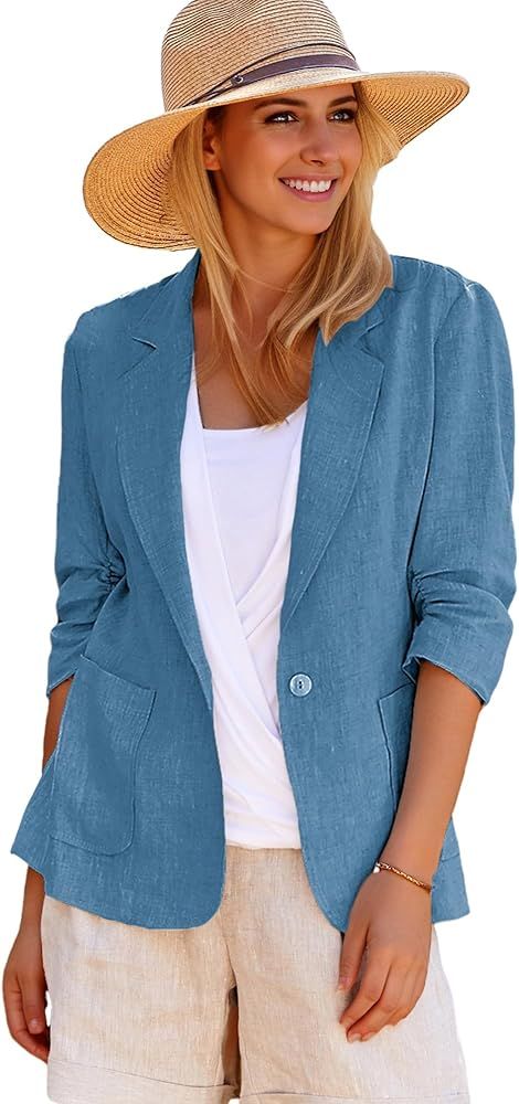 Mina Self Spring Outfits for Women 2024 Trendy Lightweight Jackets Womens Light Business Casual Dress Jacket Yellow S at Amazon Women’s Clothing store Summer Linen Blazer, Linen Blazers Women, Petite Suits, Linen Top Women, Blazer Jackets For Women, Blazer Women, Ruched Sleeve, Work Jacket, Summer Linen