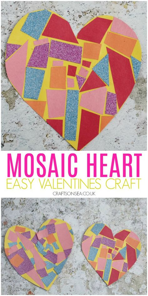 Simple Valentines activity for kids Heart Crafts For Preschoolers, Valentines Activity, Valentines Day Craft, Preschool Valentine Crafts, Easy Mosaic, Heart Craft, Mosaic Heart, Easy Valentines, Heart Projects