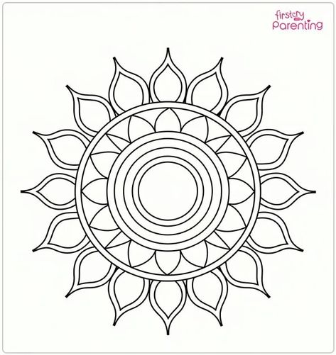 Simple Rangoli Coloring Page Rangoli Black And White, Rangoli Printable, Rangoli Coloring Pages, Planning Pregnancy, Breastfeeding Foods, Baby Kicking, Parenting Tools, Diwali Rangoli, Prenatal Care