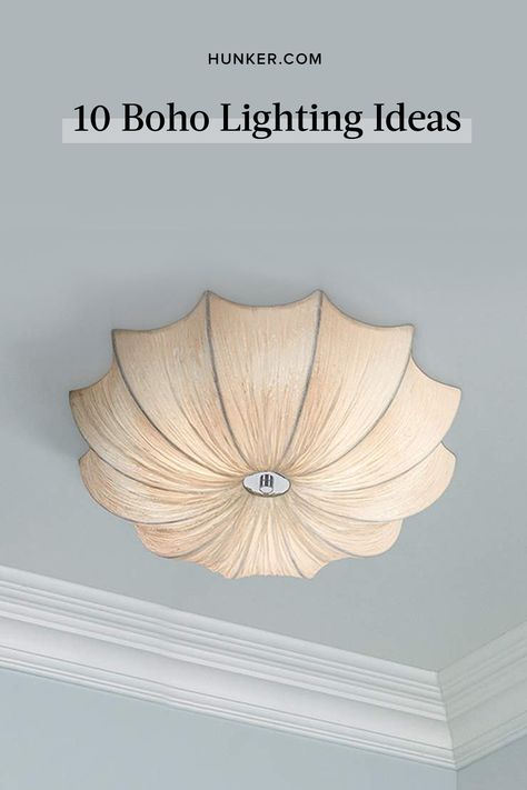 Cute Boho Lights, Boho Overhead Lighting, Diy Boho Ceiling Light Cover, Boho Ceiling Lights, Boho Lighting Ideas, Boho Ceiling Lights Lowe's, Boho Beach Living Room, Boho Hanging Lights Lowe's, Boho Chic Office