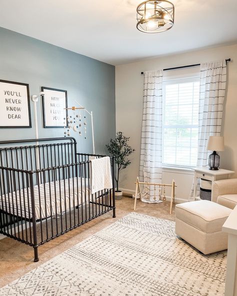 Gender Neutral Wall Decals, General Neutral Nursery, Unknown Gender Nursery, Simple Gender Neutral Nursery Ideas, Black Crib Nursery, Gender Neutral Nursery Themes, Nursery Inspiration Neutral, Nursery Hacks, Nursery Paint Colors