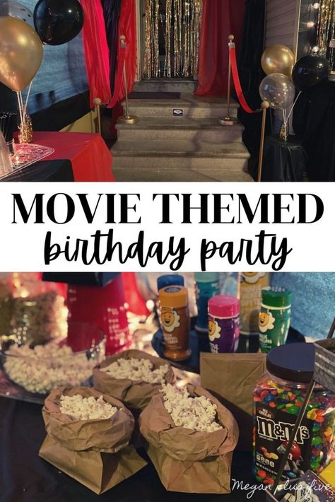 Movie-themed Party, How To Host The Perfect Movie Theme Birthday Party Movie Party Themes For Adults, Movies Themed Birthday Party, Movie Theme Birthday Party Activities, Movie Theme Slumber Party, Movie Time Birthday Party, Party Themes Middle School, Class Movie Party, Netflix And Chill Party Theme, 40th Birthday Movie Theme