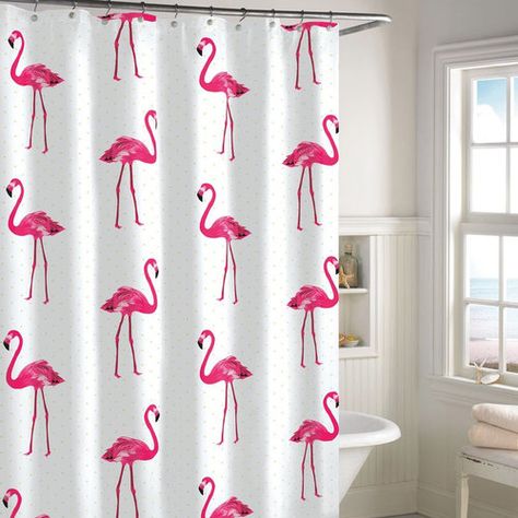 8 fabric shower curtains your bathroom desperately needs Flamingo Bathroom, Flamingo Shower Curtain, Stall Shower Curtain, Flamingo Decor, Cotton Shower Curtain, Girls Bathroom, Diy Bathroom Decor, Shower Curtain Decor, Shower Curtain Rings