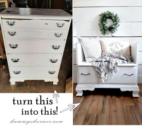 Dresser To Bench, Repurposed Chest Of Drawers, Dresser Bench, Repurposed Dresser, Diy Dresser Makeover, Long Dresser, Budget Decorating, To Cute, Diy Dresser