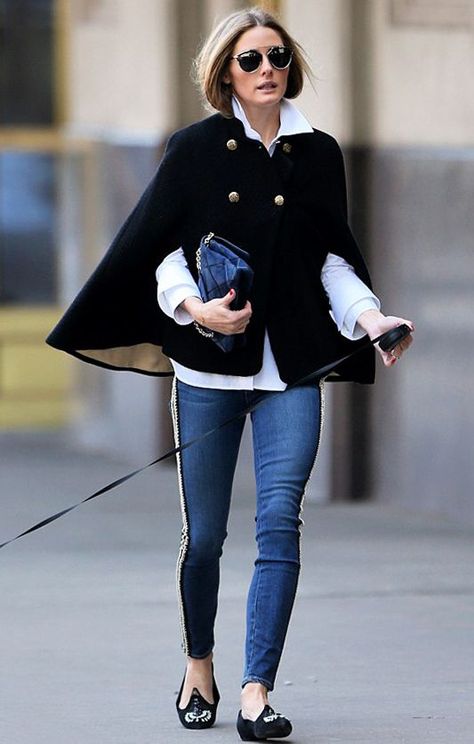 How To Wear A Chic And Cosy Cape This Fall Fourty Style, Black Cape Coat, Cape Outfit, Estilo Olivia Palermo, Olivia Palermo Lookbook, Fall Fashion Coats, 2015 Fashion Trends, Poncho Coat, Fall 2015 Style