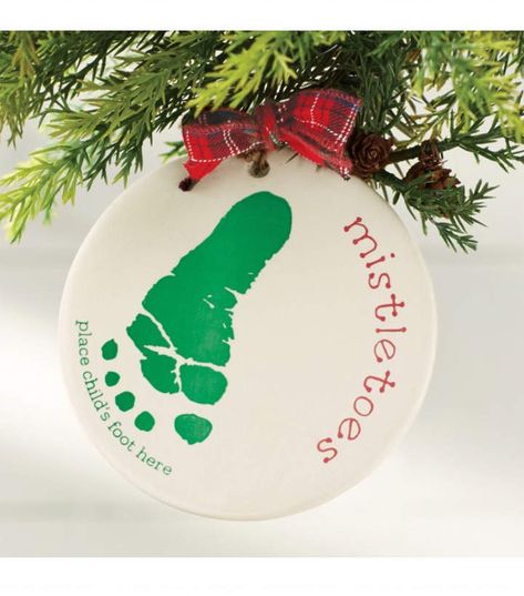 Mudpie Mistletoes Foot Print Ornament Kit Mistletoes Footprint Craft, Mistletoe Footprint, Baby Christmas Crafts, Baby Footprint Art, Tartan Ribbon, Grandpa Christmas, Footprint Crafts, Fun Christmas Crafts, Footprint Art