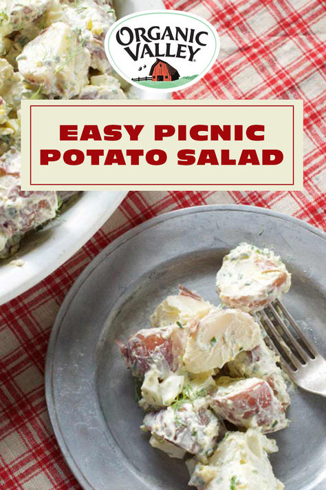 No cookout or picnic is complete without potato salad with red potatoes and eggs! Head to organicvalley.coop to get the full recipe for this classic side dish. #potatosalad #sidedish #summercookoutfoods #picnic #potluck #redpotatosalad #potatosaladwithegg #organicvalley Backyard Cookout Food, Potato Salad With Red Potatoes, Cookout Foods, Red Potato Salad Recipe, Potatoes And Eggs, Potato Salad Recipes, Picnic Potluck, Potatoe Salad, Bbq Party Food