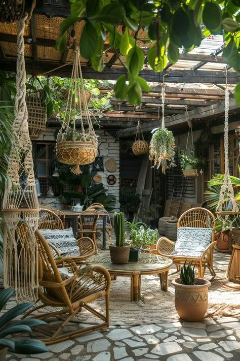 47+ Chic Boho Patio Designs and Tips - TastyInteriors Tiny House Courtyard, Boho Garden Design, Funky Patio Ideas, Boho Back Porch Ideas, Mini Patio Ideas, Boho Deck Patio, Boho Outdoor Dining, Boho Patio Ideas Outdoor Spaces, Boho Porch Ideas