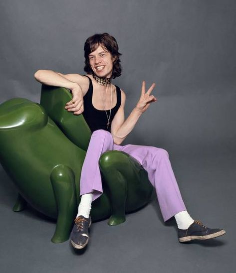 Young Mick Jagger on a Frog Chair Mick Jagger, Green