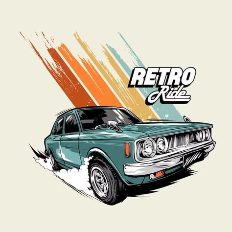 Premium Vector | Retro ride graphic illustration Auto Vintage, Monkey Design, Automotive Artwork, Arte Van Gogh, Car Vector, Car Artwork, Retro Vector, Car Illustration, Old Car