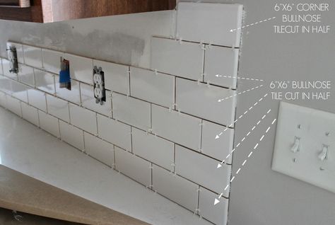 Kitchen Chronicles: A DIY Subway Tile Backsplash, Part 1 | Jenna Sue Design Blog                                                                                                                                                                                 More Eames Design, Subway Tile Backsplash Kitchen, Bullnose Tile, Subway Tile Kitchen, Farmhouse Kitchens, Tile Edge, Subway Tile Backsplash, White Subway Tile, Makeover Ideas