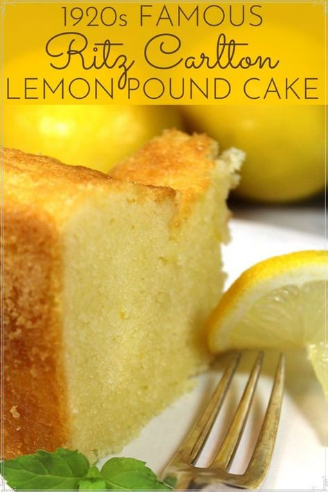 Ritz Carlton Lemon Pound Cake, Lemon Pound Cake Recipe, Torte Cupcake, Pound Cake Recipe, Lemon Cake Recipe, Lemon Dessert Recipes, Lemon Pound Cake, Favorite Dessert, Pound Cake Recipes