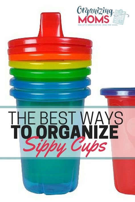 How to organize sippy cups so they're not taking over your kitchen. Several great ideas for organizing sippy cups you have, plus the system that finally worked for us. Stop the sippy cup madness! Sippy Cup Storage, Sippy Cup Organization, Diy Sensory Toys, Toddler Sippy Cups, Ideas For Organizing, Mom Of Twins, Toddler Organization, Deep Cleaning Checklist, Organizing Time Management