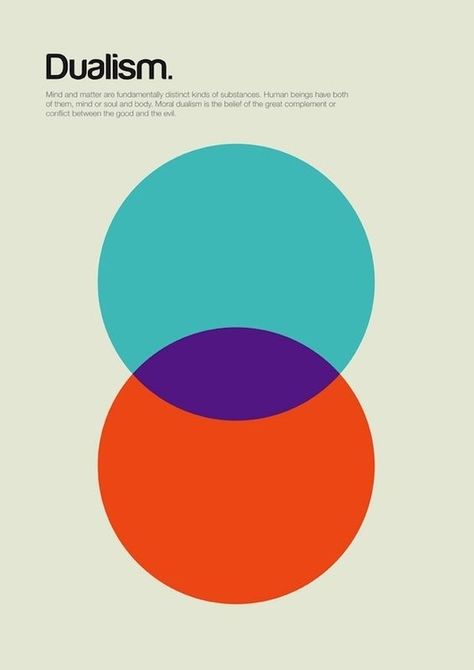 #Dualism #Philosophy - There are 2 sides to every person, the difference being which side you CHOOSE to support and feed into; good or evil.  Simple as that Poster Grafico, Minimalist Graphic Design, Graphisches Design, 타이포그래피 포스터 디자인, Minimal Poster, Swiss Design, Poster Series, Poster Minimalist, Basic Shapes