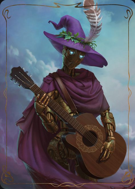 ArtStation - Robot bard Robot Bard Dnd, Sinister Character Design, Dnd Musician, Fantasy Bard Art, Automaton Fantasy Art, Dnd Bard Character Concept, D&d Bard, Dnd Bard Character Design, Bard Dnd Art