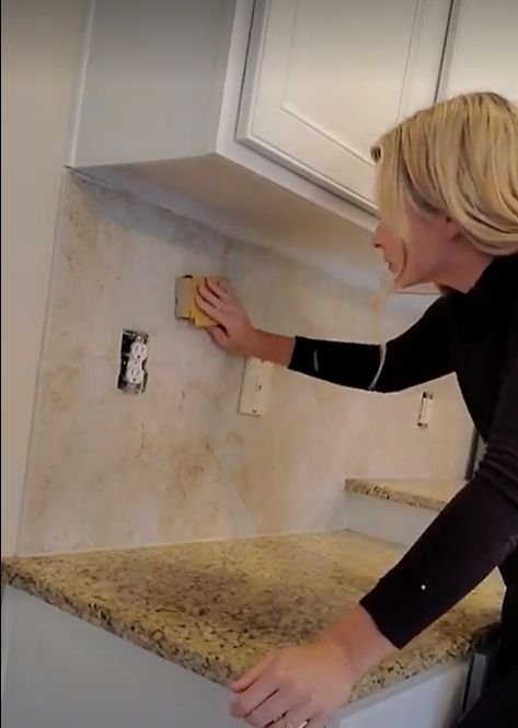 How to DIY Paint Your Kitchen Backsplash Tile (so it lasts for years!) Cheap Tile Backsplash, How To Change Kitchen Backsplash, Diy Painted Tile Backsplash, Limewash Travertine Backsplash, Painting Stone Backsplash, Painting Travertine Tile Backsplash, Painted Backsplash Kitchen, Painted Kitchen Backsplash Ideas, Diy Painted Backsplash