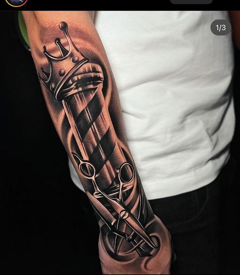 Barber Pole Tattoo, Pole Tattoo, Crown Tattoo Men, Chest Tattoo Drawings, Arm Tattoos For Guys Forearm, Gothic Tattoos, Tiger Tattoo Sleeve, Wife Tattoo, Barber Tattoo