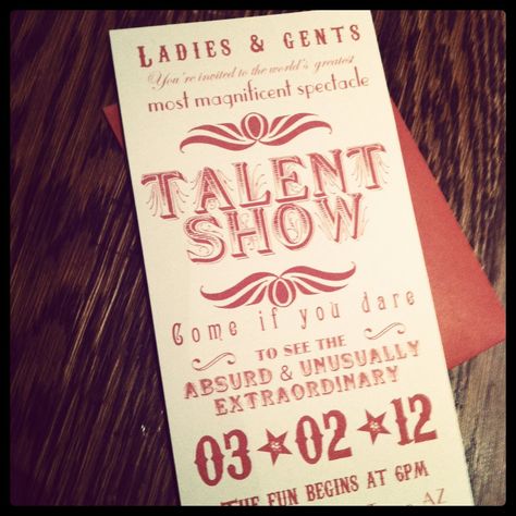 old fashioned invite Talent Show Invitation Ideas, Talent Show Decorations, Talent Show Ideas, Ward Activities, Show Invitation, School Talent Show, Relief Society Birthday, Toy Story Invitations, Rs Activities