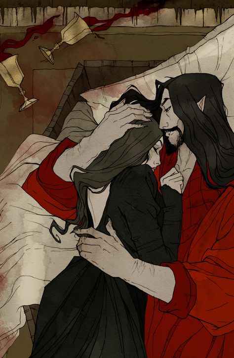 Abigail Larson on Twitter: "Reworked one of my favorite pieces from 2017 for the upcoming Horror Tarot 🥂🩸… " Two Of Cups, Fantasy Romance Art, Abigail Larson, Beauty And The Beast Art, Vampire Romances, Horror Monsters, Vampire Art, Romance Art, Arte Fantasy