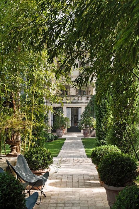 Beautiful French country garden inspiration from a luxurious property in the South of France. Breathtaking 19th century restored French chateau with largest private garden in Avignon. Avignon Hôtel Particulier. Photo: Haven In. French Pool Landscape, French Countryside Garden, Avignon Villa, Parisian Backyard, Fajitas Salad, French Chateau Garden, French Countryside Home, French Chateau Style Homes, French Country Decorating Ideas