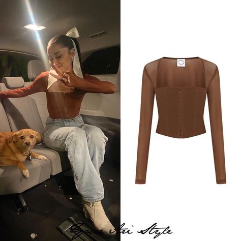 ariana’s closet on Instagram: "@hollyforbesmusic via twitter / November 25th, 2021 - #arianagrande wears: @WithJean “Al Top | Chocolate” ($219)." Ariana Grande Comfy Outfits, Ariana Grande Fashion, Lifestyle Goals, Ariana Grande Outfits, Famous Outfits, Ariana Grande Style, Ariana Grande Pictures, Mom Hairstyles, Ariana G