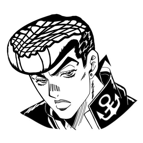 Josuke Higashikata Icon Traced Jjba Manga Icons Black And White, Jojo Manga Icons Black And White, Josuke Manga Icon, Josuke Drawing, Jojo Black And White, Jjba Tattoo Ideas, Jjba Manga, Drawing Anime Hands, Can Sketch