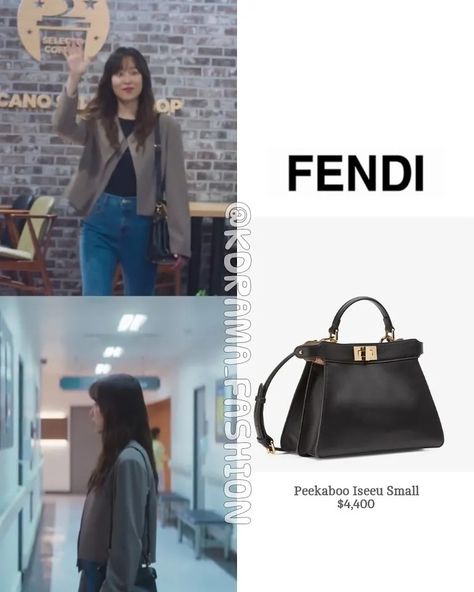 Seo Hyun-Jin Fashion Fendi Peekaboo Iseeu, Seo Hyun Jin, Kdrama Fashion, Fendi Store, Drama Fashion, Hyun Jin, Fendi Peekaboo, Korean Actresses, Black Leather Bags