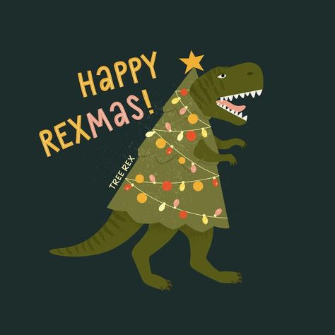 Tyrannosaurus Christmas Tree Rex Card. Dinosaur in Santa hat decorates Christmas tree garland lights. Vector illustration of funny character in cartoon flat style. T Rex Christmas Tree, Tree Rex, Garland Lights, New Year Postcard, Office Christmas Party, Dinosaur Funny, Santa's Little Helper, Christmas Tree Garland, Tree Garland