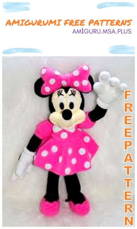 Amigurumi Minie Mouse Free Crochet Pattern Disney Crochet Pattern, Crochet Lovey Free Pattern, Crochet Mickey Mouse, Minnie Mouse Doll, Crochet Doll Clothes Free Pattern, Disney Crochet Patterns, Finger Crochet, Doll Patterns Free, Crochet Doll Tutorial