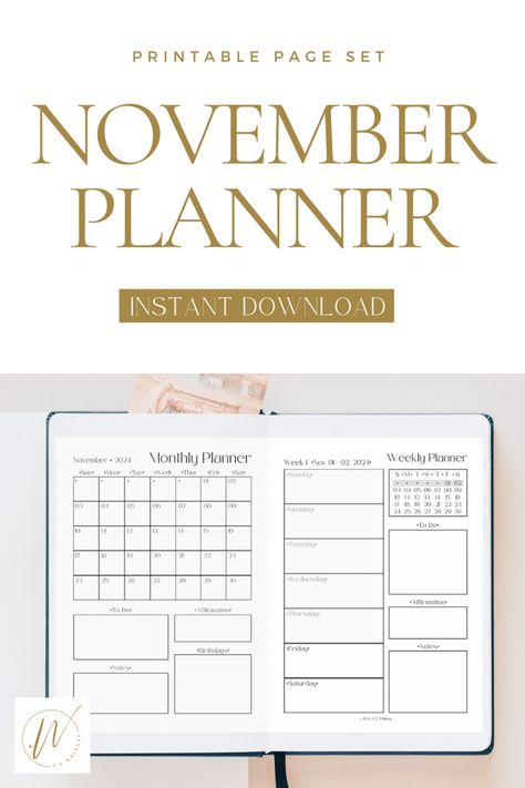 November 2024 Personal Planner | Printable Journal Page Set Planner Ideas November, November Planner 2024, November Planner Layout, Monthly Planner November 2024, Calender November 2024 Printable, Journal Worksheets, November Planner, Wishlist Printable, Success Planner