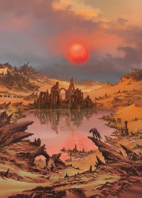 Shadow City Fantasy Art, Dark Fantasy Landscape Art, Location Inspiration, Cosmic Horror, Desert Art, Alien Worlds, Fantasy City, Dnd Art, Fantasy Setting