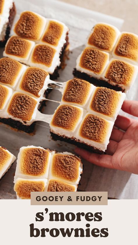 These gooey and fudgy s'mores brownies are made with a graham cracker base, rich brownie layer, and toasted marshmallows on top. It's the iconic campfire treat in brownie form! #brownies #smores #baking | teakandthyme.com Brownies S’mores, Brownies Smores, Smores Desserts, Brown Butter Brownies, Smores Brownies, Smore Recipes, Baked Dessert, Butter Brownies, Thyme Recipes