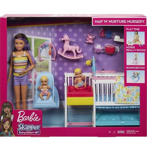 Barbie Nursery Playset with Skipper Babysitters Doll, 2 Baby Dolls, Crib and 10+ Pieces of Working Baby Gear and Themed Toys, Gift Set for 3 to 7 Year Olds, Multicolor
About this item
​Play out classic babysitting moments with Barbie Skipper Babysitters Nap 'n' Nurture Nursery playset
​More than 15 pieces - including babysitter Skipper doll, 2 twin baby dolls, a crib with changing table and fun baby gear with action - inspire all-day play Barbie Kitchen Set, Baby Doll Crib, The Babysitter, Baby Barbie, Doll Crib, Stitch Toy, Chelsea Doll, Barbie Sets, Barbie Doll Accessories