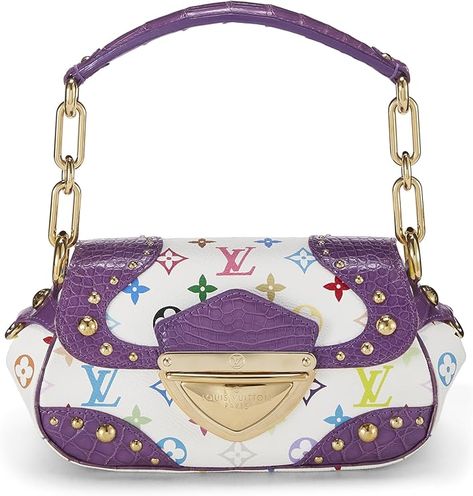 Amazon.com: Louis Vuitton, Pre-Loved Takashi Murakami x Louis Vuitton Purple Monogram Multicolore Alligator Marilyn, Purple : Luxury Stores Louis Vuitton White, Vintage Designer Bags, White Lavender, Takashi Murakami, Money Bag, Vintage Designer, Luxury Vintage, Chic Boutique, Coach Purses