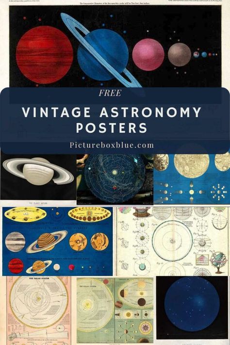 Colorful Vintage Planetary and Astronomical Posters - Picture Box Blue Vintage Space Poster, Vintage Astronomy, Astronomy Poster, Space Stuff, Free Vintage Printables, Picture Boxes, Herbal Magic, Free Art Prints, Free Poster