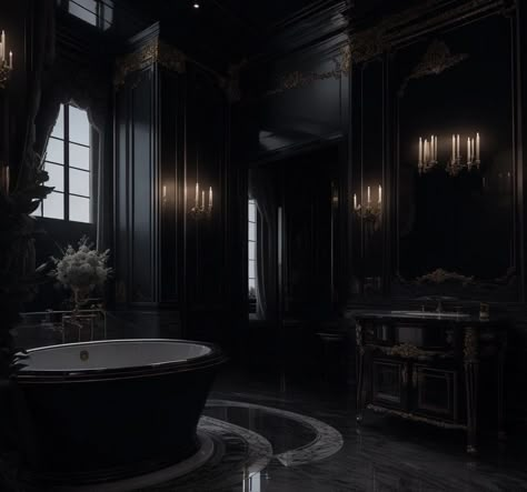 Black House Interior, Dark Academia Bedroom Ideas, Gothic Farmhouse, Dark Academia Home, Vampire House, Gothic Bathroom, Dark Interior Design, Gothic Decor Bedroom, Dark Academia Wallpaper