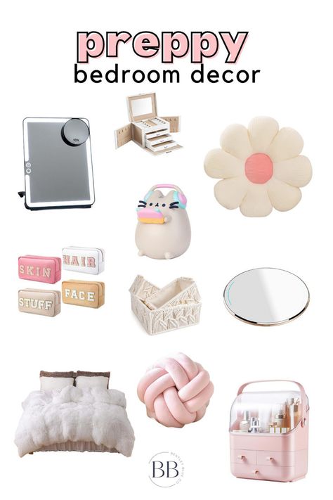 All the things you need for a pink and white preppy room aesthetic. Cute decor for pink and preppy boho chic room. Super fluffy all white comforter with boho totes to make your stuff organized with a cute pink and white daisy flower pillow all found on amazon. White Preppy Room, Room Stuff From Amazon, Chic Aesthetic Bedroom, Boho Preppy Bedroom, Bedroom Decor Girly, Daisy Flower Pillow, Boho Chic Room, Pink And White Bedroom, Preppy Room Aesthetic