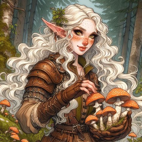 Spore Druid, Sun Elves, Circle Of Spores Druid Elf, Wood Elf Dnd, Wood Elf Dnd Art, Forest Gnome Dnd Female Druid, Forest Gnome Druid, Forest Elf, Gamer Pics