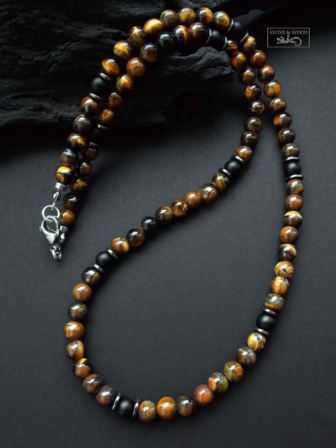 Luxury Men's Jewelry With Polished Beads, Masculine Beaded Necklace, Spiritual Onyx Gemstone Beaded Necklace, Onyx Bead Necklaces For Meditation, Pearl Necklace Men, Mens Jewerly, Men Tiger Eye Necklace, Eyeglass Accessories, Mens Beaded Necklaces